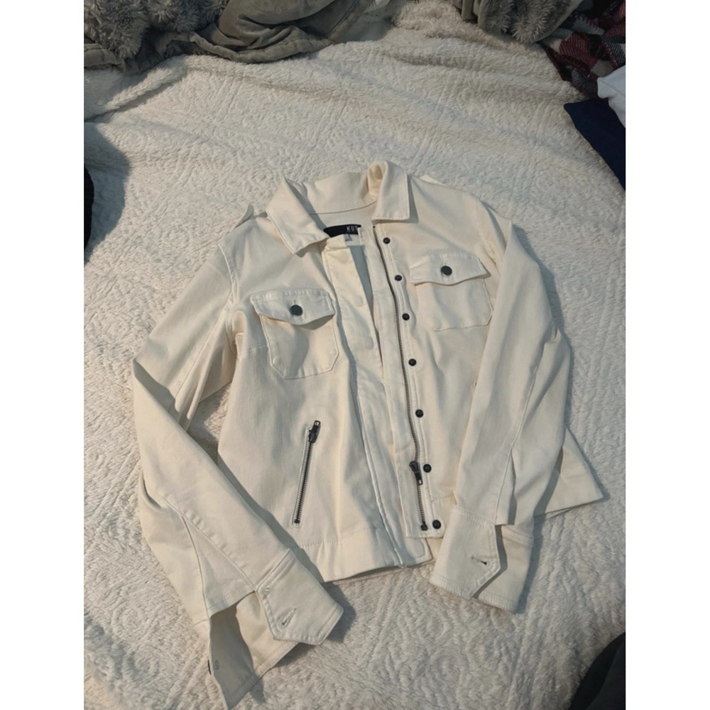 KUT from the Kloth Women's White Basic‎ Jacket Button Zip Collared Pockets L